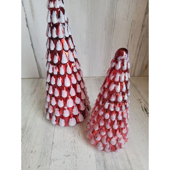 Diamond star Glitter red blown glass tree Xmas home decor set unique - Picture 6 of 8